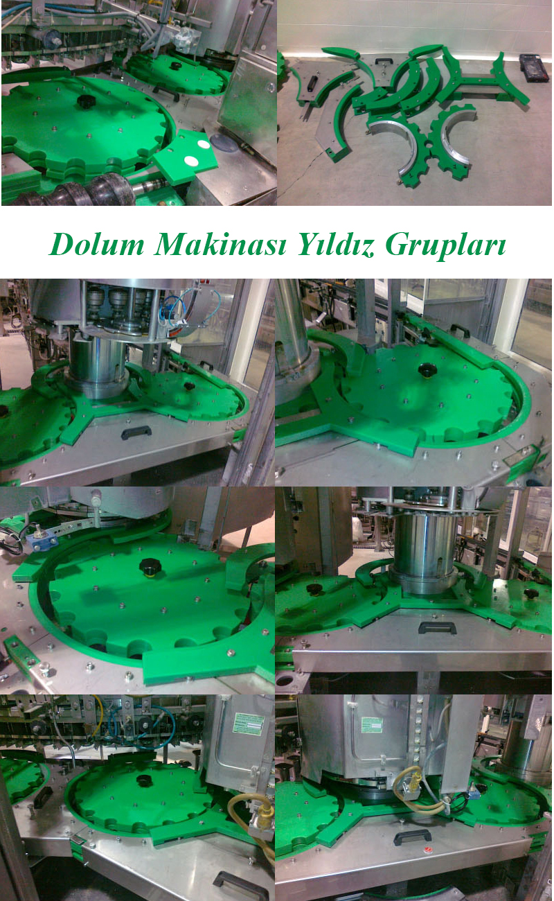 Dolum Makinası Yıldız Grubu, Şişe Dolum Makinası Yıldız Grupları, Dolum Makinası Değişim setleri, Dolum Makinası Değişim Seti, Şişe Helezonu, Format kalıpları